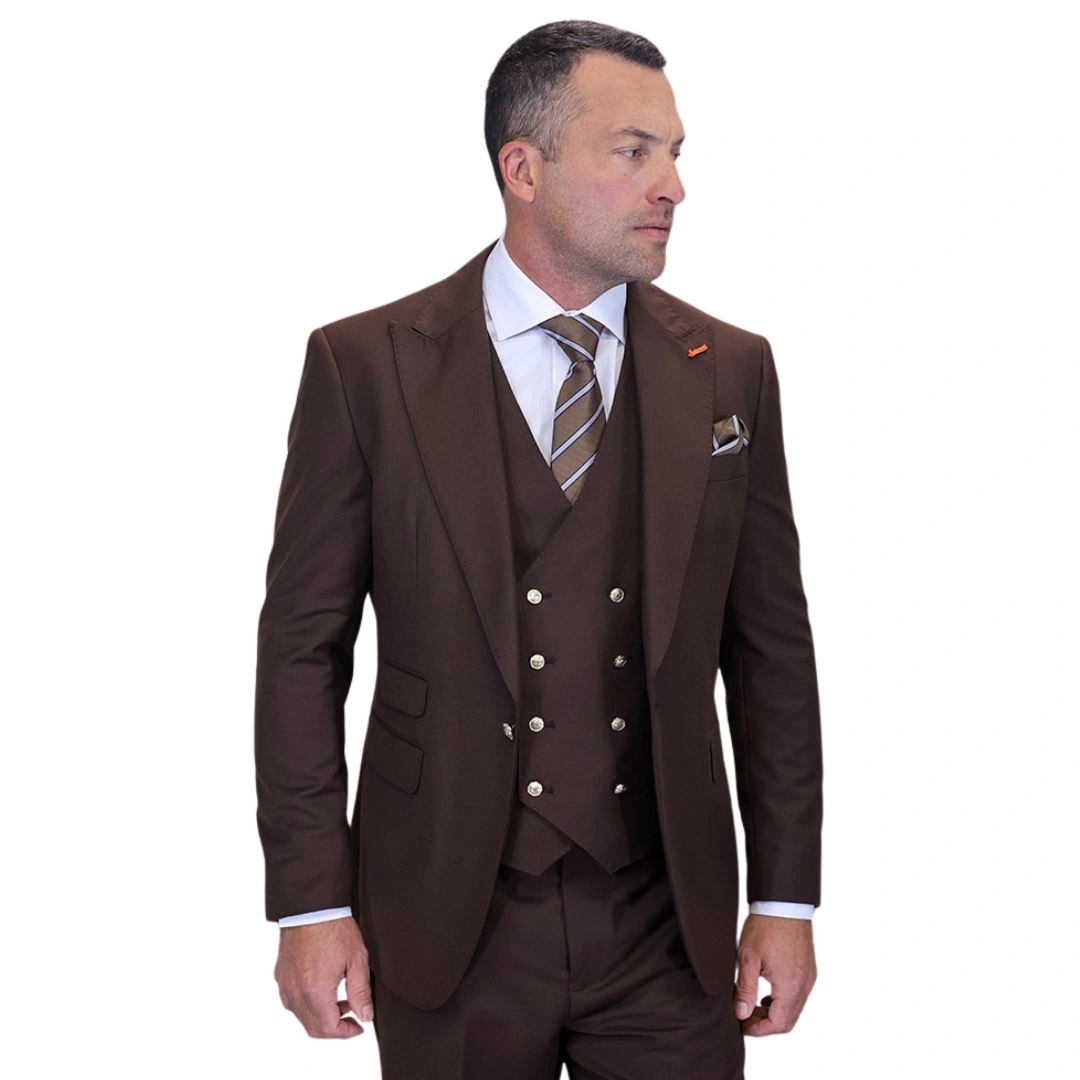 Aether Crest: El Marrón Elegante. Traje Moderno de 3 Piezas. Perfecto para el Caballero Audaz.
